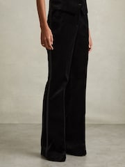 Reiss Black Parisa Petite Velvet Flared Suit Trousers - Image 1 of 7