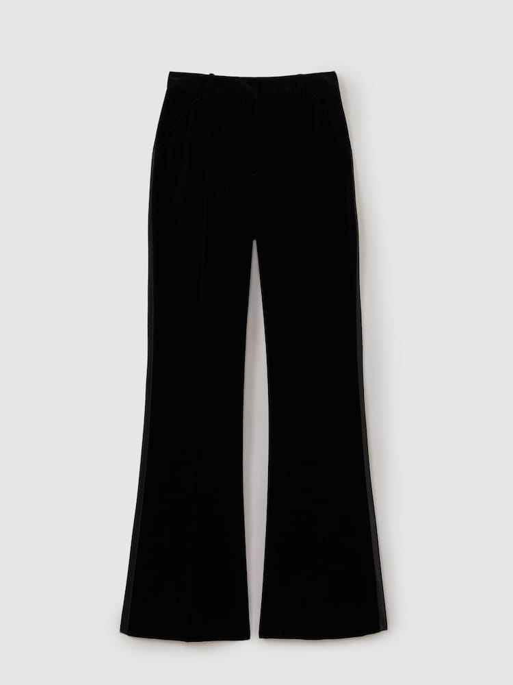 Reiss Black Parisa Petite Velvet Flared Suit Trousers - Image 2 of 7