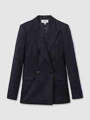 Reiss Navy Hallie Textured Double Breasted Suit Blazer - Image 2 of 5