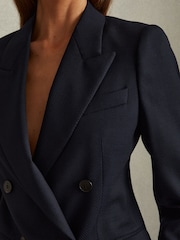 Reiss Navy Hallie Textured Double Breasted Suit Blazer - Image 3 of 5