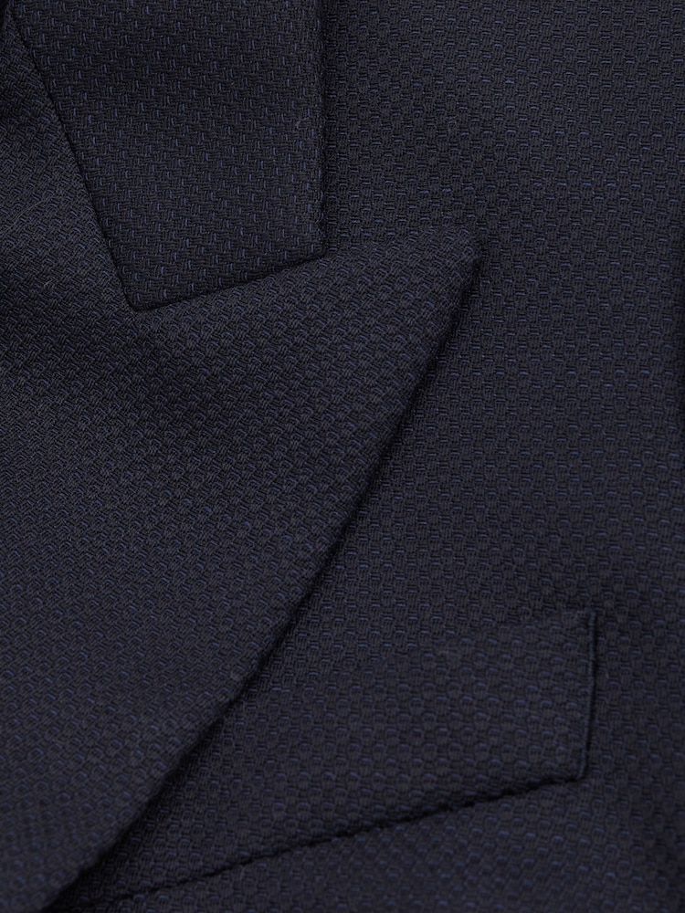 Reiss Navy Hallie Textured Double Breasted Suit Blazer - Image 5 of 5