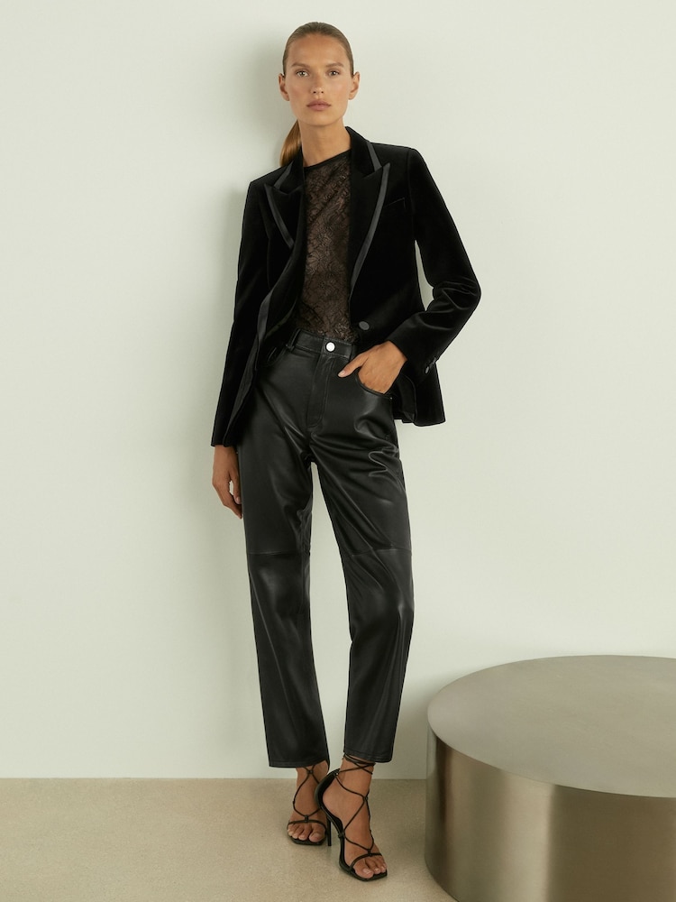 Reiss Black Parisa Velvet Single Breasted Suit Blazer - Image 1 of 7