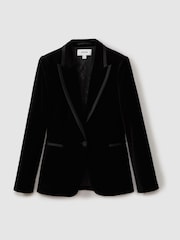 Reiss Black Parisa Velvet Single Breasted Suit Blazer - Image 2 of 7