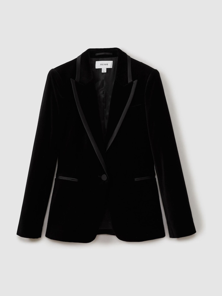 Reiss Black Parisa Velvet Single Breasted Suit Blazer - Image 2 of 7