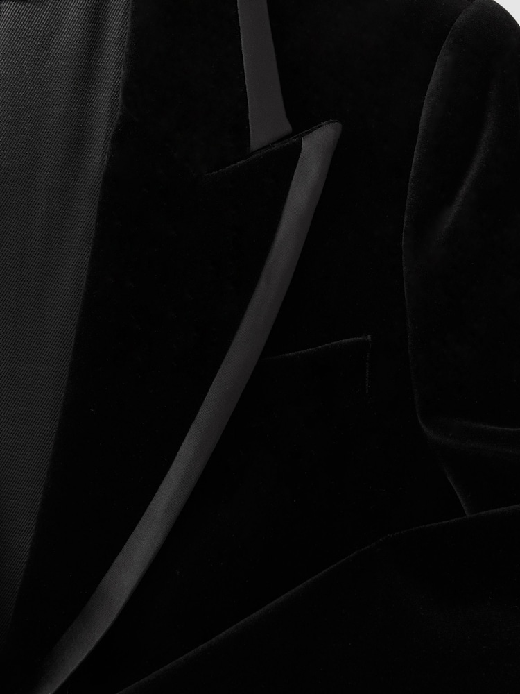 Reiss Black Parisa Velvet Single Breasted Suit Blazer - Image 7 of 7