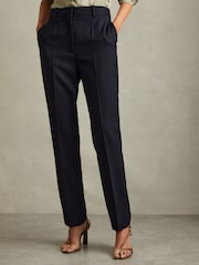 Reiss Navy Hallie Petite Textured Slim Fit Suit Trousers - Image 3 of 7