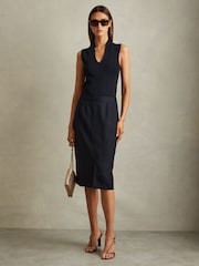 Reiss Navy Hallie Textured Pencil Midi Suit Skirt - Image 1 of 6