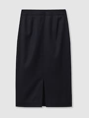 Reiss Navy Hallie Textured Pencil Midi Suit Skirt - Image 2 of 6