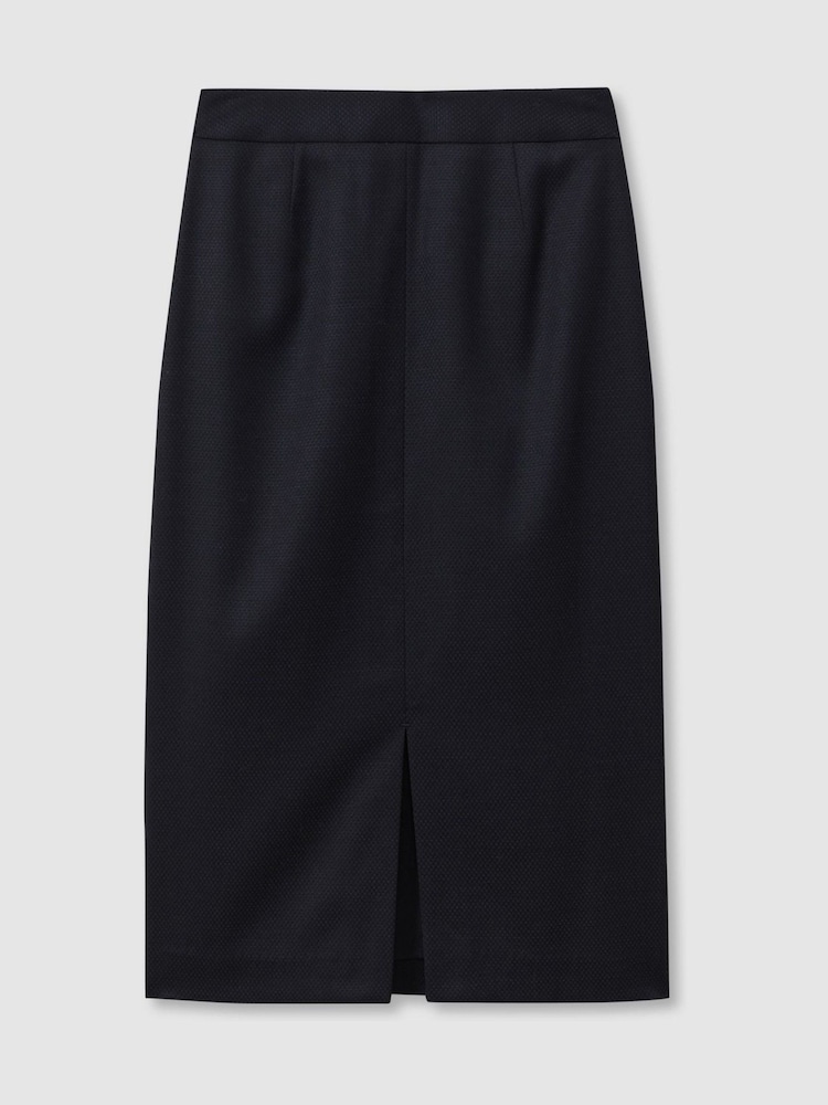 Reiss Navy Hallie Textured Pencil Midi Suit Skirt - Image 2 of 6