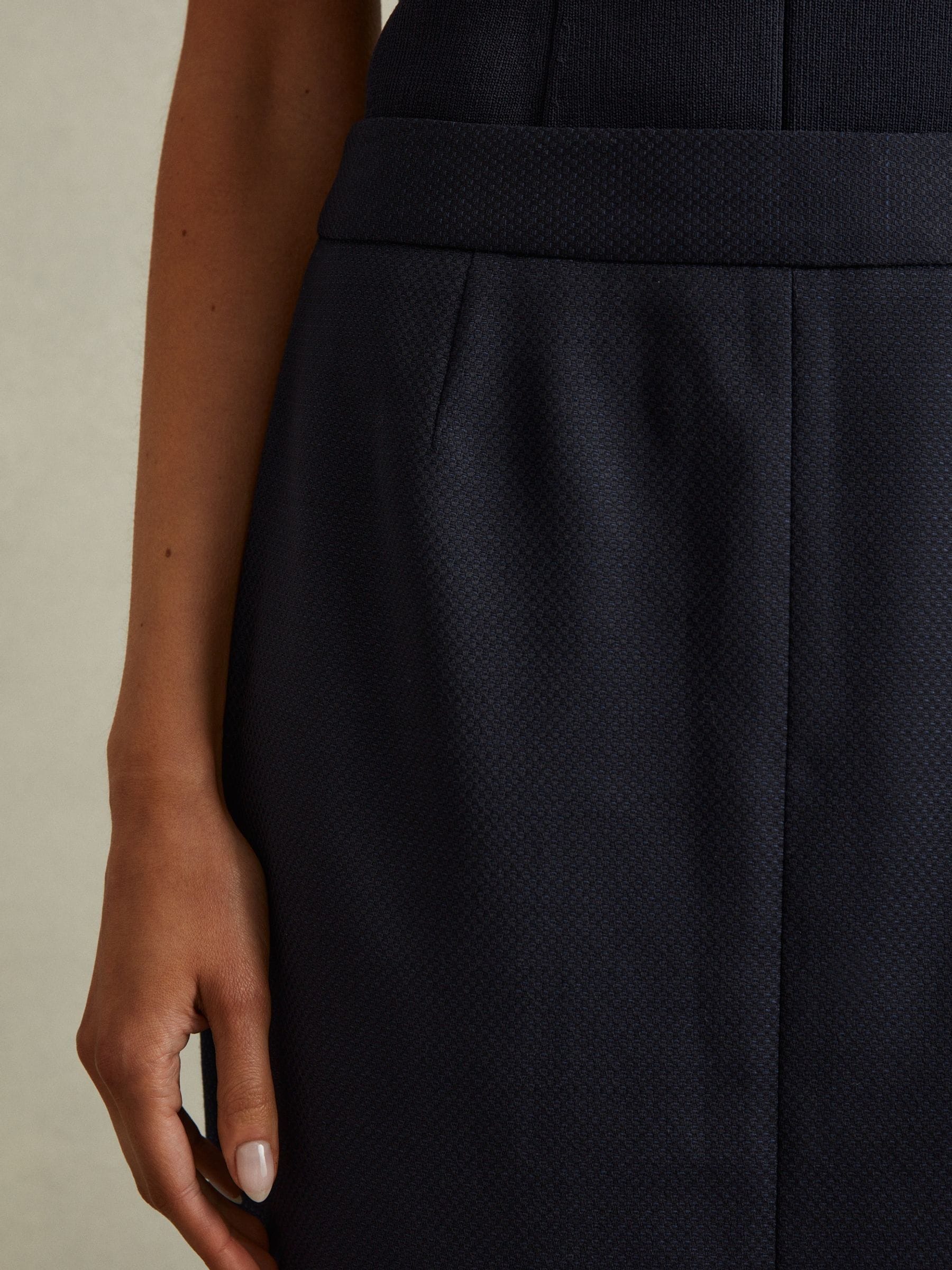 Buy Reiss Navy Hallie Textured Pencil Midi Suit Skirt from