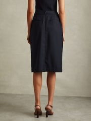 Reiss Navy Hallie Textured Pencil Midi Suit Skirt - Image 5 of 6
