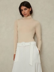 Reiss Neutral Alba Seamless Funnel Neck Thong Bodysuit - Image 1 of 5