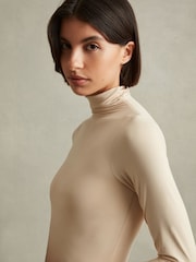 Reiss Neutral Alba Seamless Funnel Neck Thong Bodysuit - Image 3 of 5