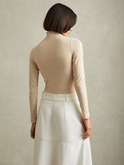 Reiss Neutral Alba Seamless Funnel Neck Thong Bodysuit - Image 4 of 5