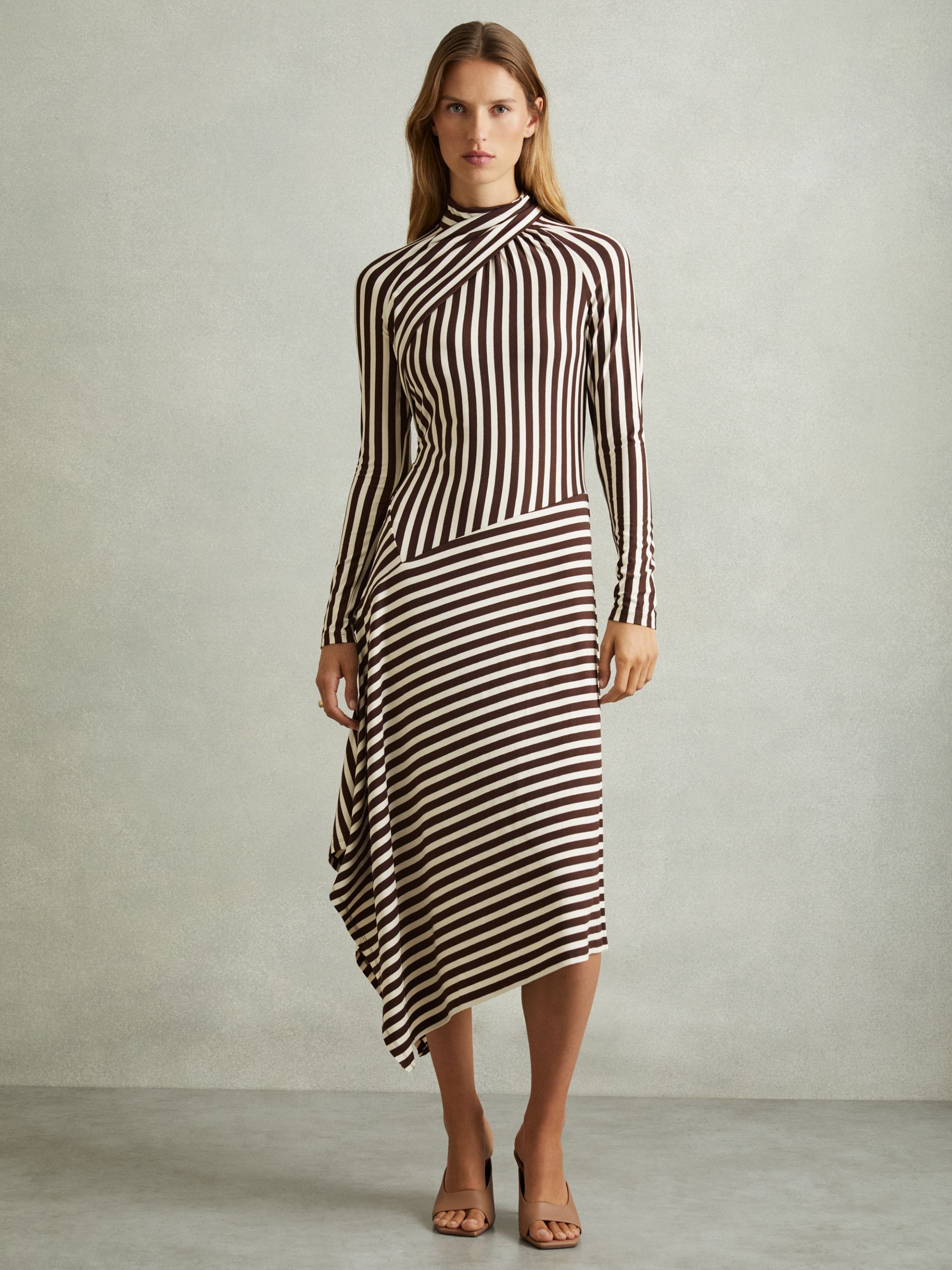 【海外限定】REISSワンピース☆Eloise Stripe Dress, Navy/Brown Buy Reiss Navy/Brown Eloise Stripe-Print Wrap Dress from