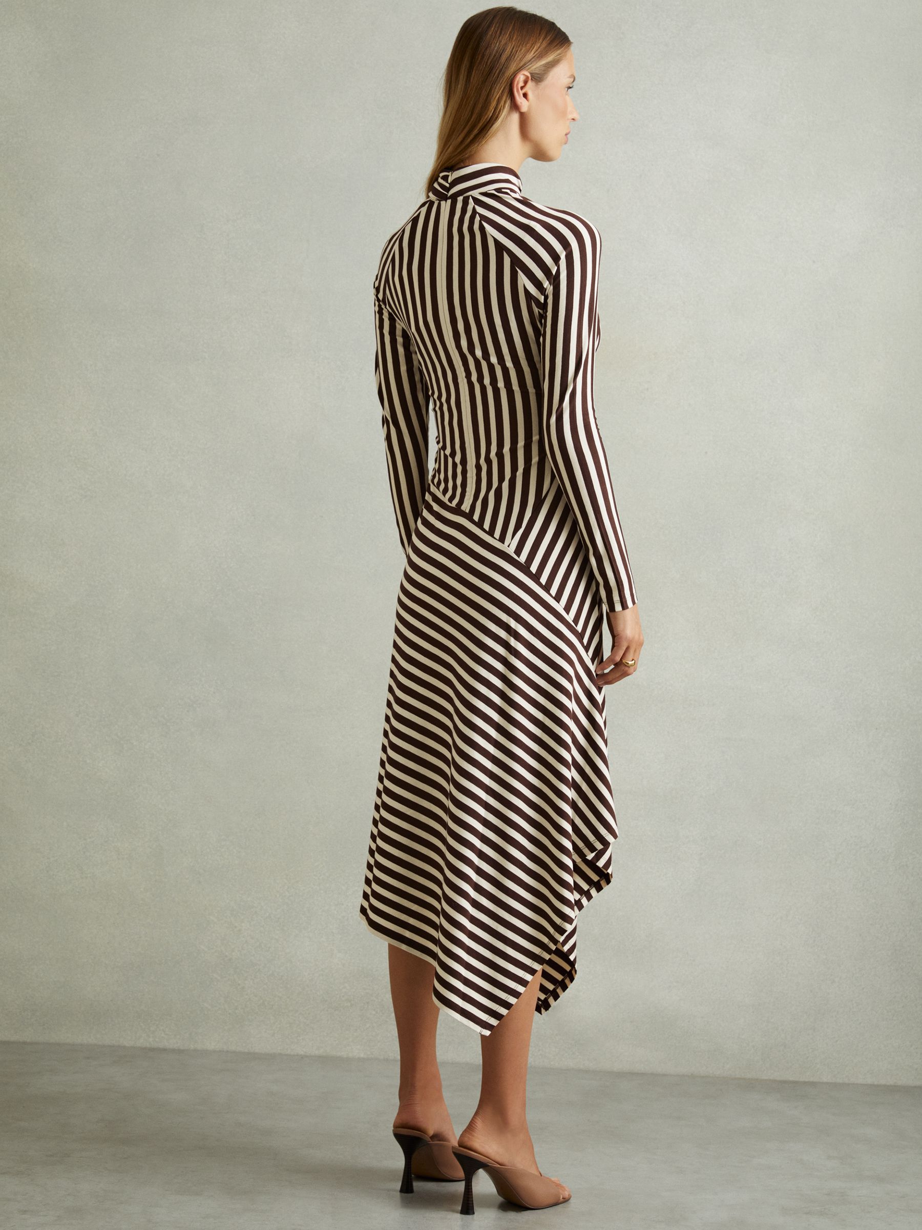 Buy Reiss Brown/Cream Cat Striped Jersey Asymmetric Midi Dress from Next USA