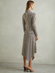 Reiss Brown/Cream Cat Striped Jersey Asymmetric Midi Dress - Image 5 of 6
