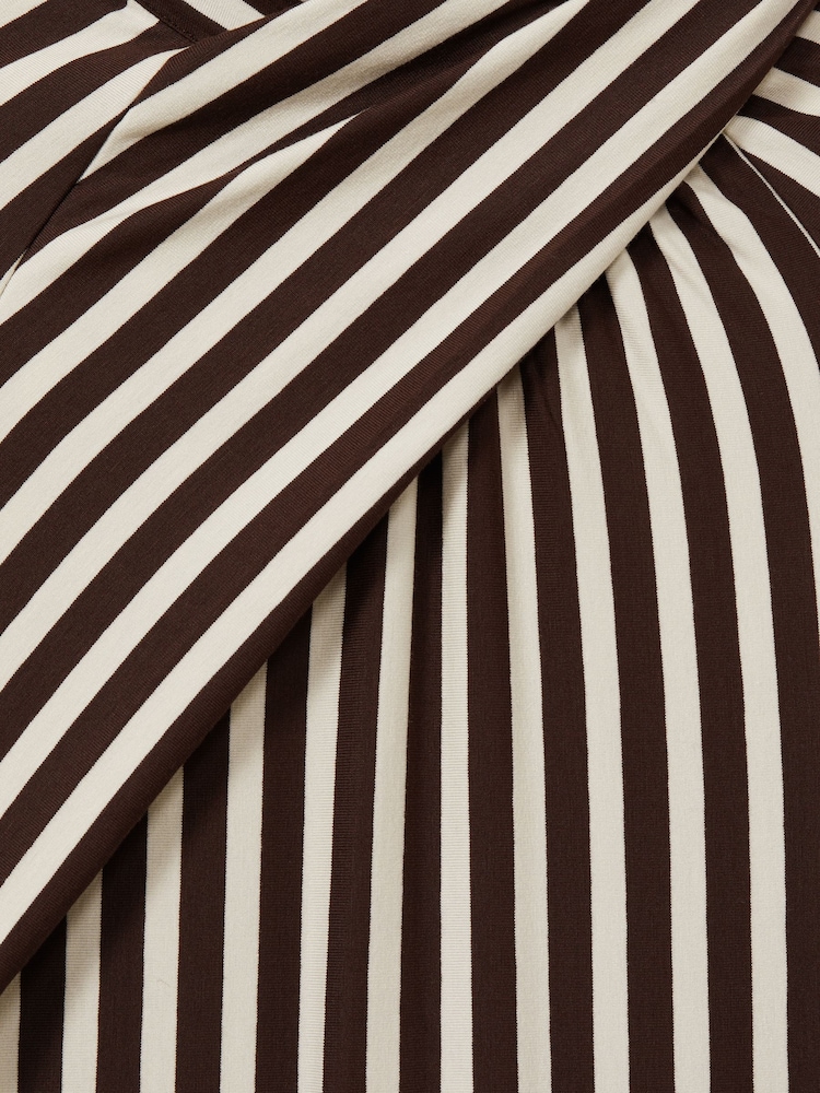 Reiss Brown/Cream Cat Striped Jersey Asymmetric Midi Dress - Image 6 of 6