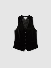 Reiss Black Parisa Velvet Single Breasted Suit Waistcoat - Image 2 of 6