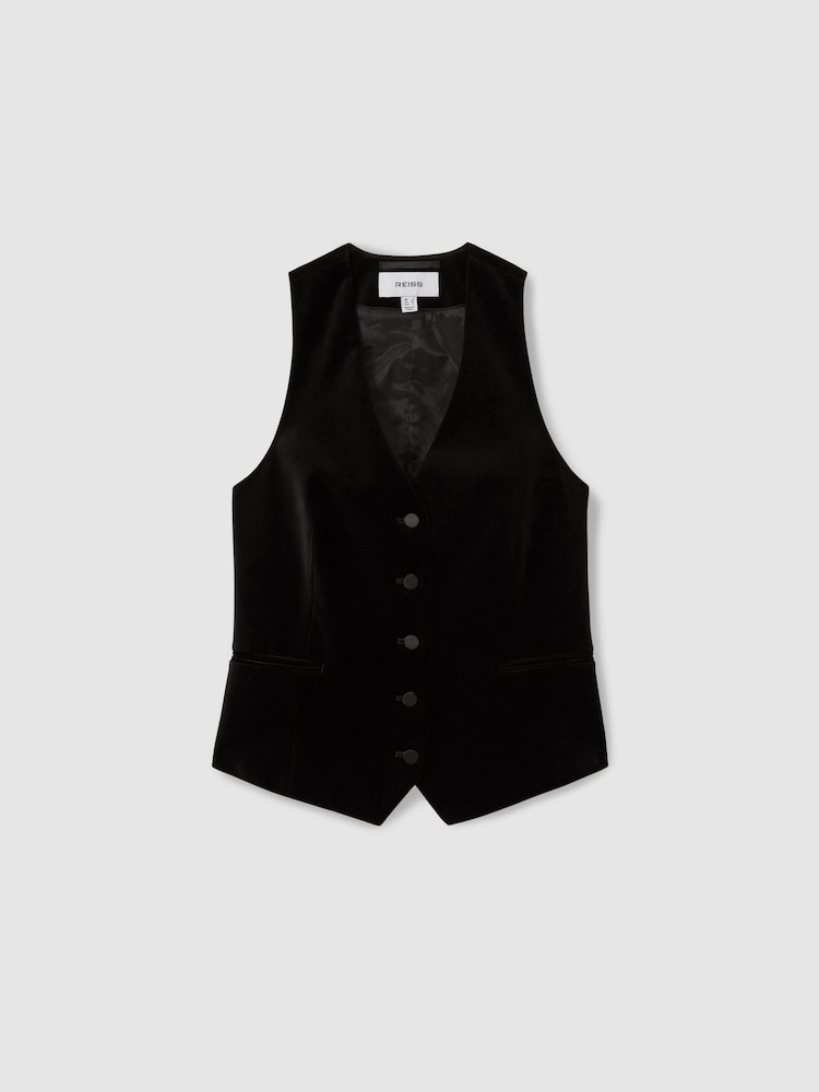 Reiss Black Parisa Velvet Single Breasted Suit Waistcoat - Image 2 of 6