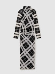 Reiss Black/Ivory Darla Checked Ruched Midi Dress - Image 2 of 5