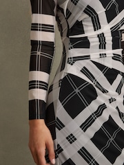 Reiss Black/Ivory Darla Checked Ruched Midi Dress - Image 3 of 5