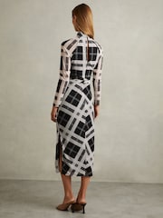 Reiss Black/Ivory Darla Checked Ruched Midi Dress - Image 4 of 5