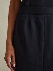 Reiss Navy Hallie Petite Textured Pencil Midi Suit Skirt - Image 4 of 7