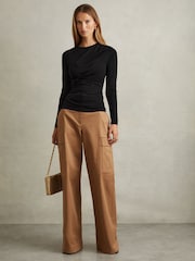 Reiss Black Rue Draped Front Ruched Top - Image 1 of 4