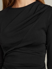 Reiss Black Rue Draped Front Ruched Top - Image 3 of 4
