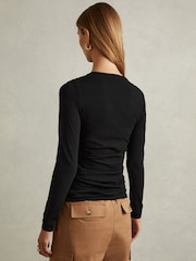 Reiss Black Rue Draped Front Ruched Top - Image 4 of 4
