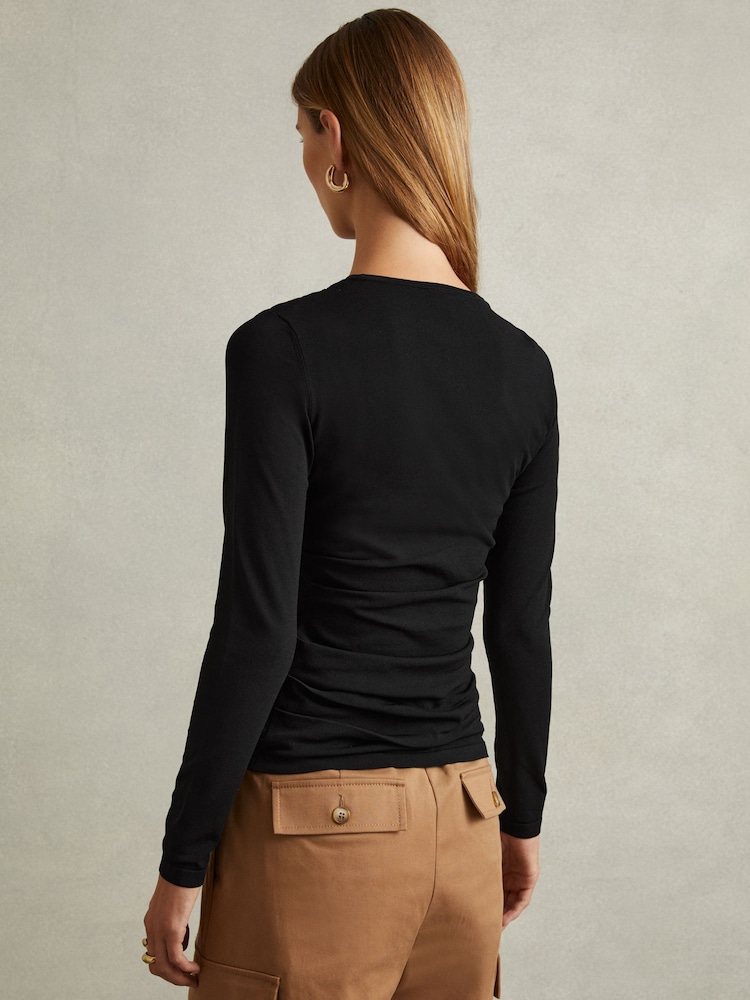 Reiss Black Rue Draped Front Ruched Top - Image 4 of 4