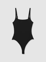 Reiss Black Cadence Seamless Square Neck Thong Bodysuit - Image 2 of 6