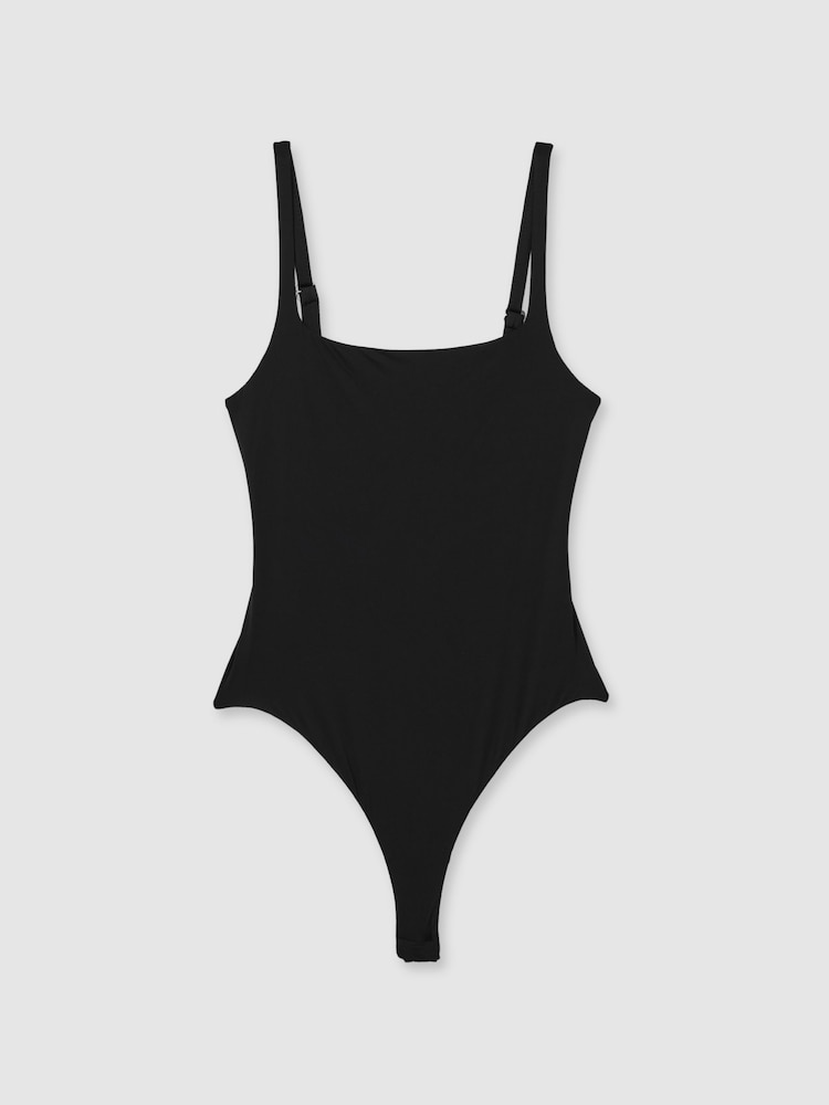 Reiss Black Cadence Seamless Square Neck Thong Bodysuit - Image 2 of 6