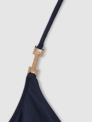 Reiss Navy Millie Snake Print Triangle Halter Neck Bikini Top - Image 4 of 4