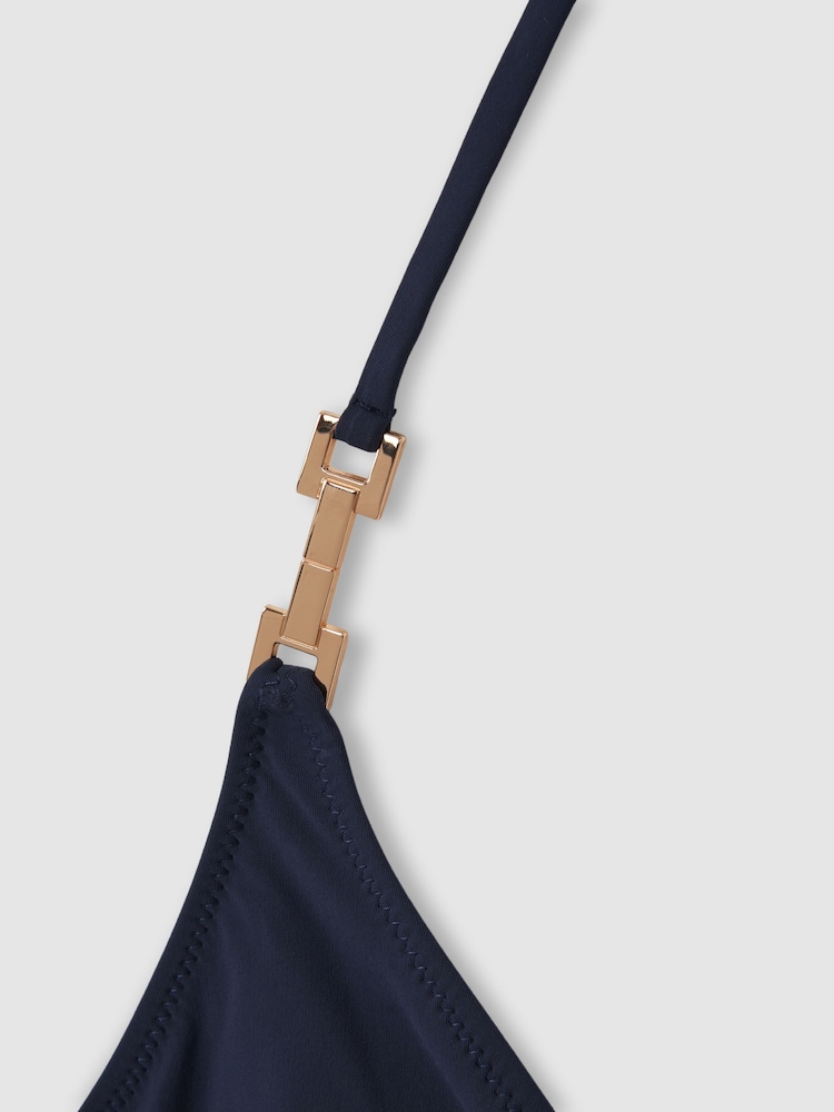Reiss Navy Millie Snake Print Triangle Halter Neck Bikini Top - Image 4 of 4