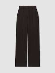 Reiss Chocolate Evelyn Wool Blend Wide Leg Suit Trousers - Image 2 of 5