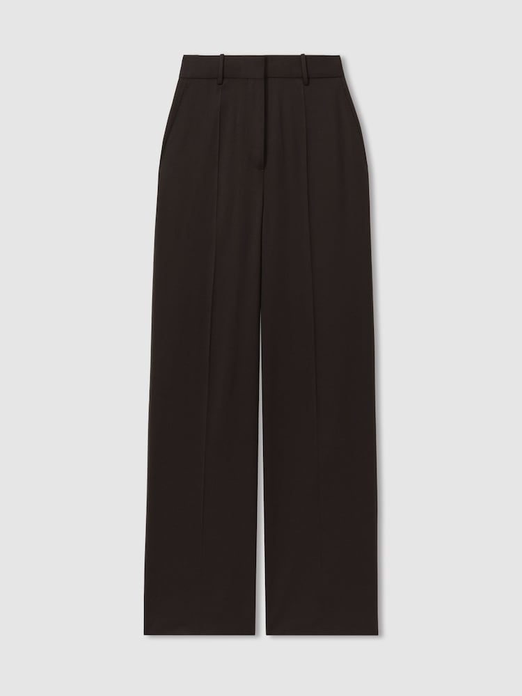 Reiss Chocolate Evelyn Wool Blend Wide Leg Suit Trousers - Image 2 of 5