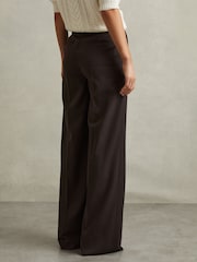Reiss Chocolate Evelyn Wool Blend Wide Leg Suit Trousers - Image 4 of 5