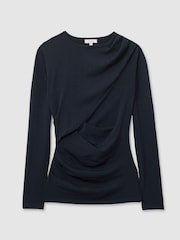 Reiss Teal Rue Draped Front Ruched Top - Image 2 of 5