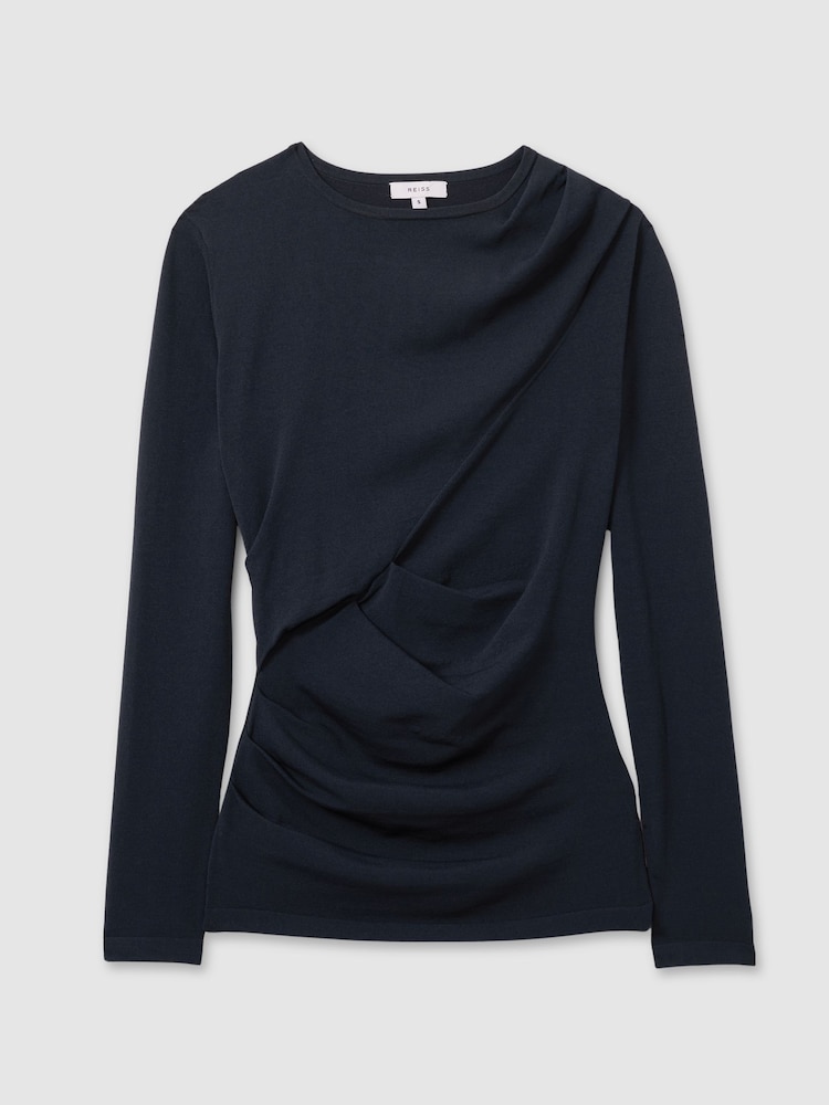 Reiss Teal Rue Draped Front Ruched Top - Image 2 of 5