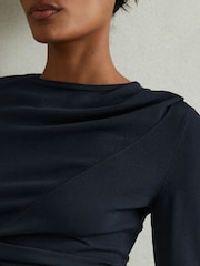 Reiss Teal Rue Draped Front Ruched Top - Image 3 of 5