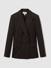 Reiss Chocolate Evelyn Wool Blend Double Breasted Suit Blazer - Image 2 of 7