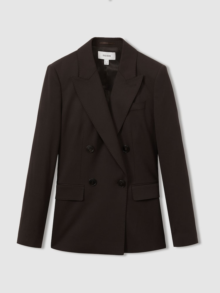 Reiss Chocolate Evelyn Wool Blend Double Breasted Suit Blazer - Image 2 of 7