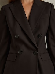 Reiss Chocolate Evelyn Wool Blend Double Breasted Suit Blazer - Image 3 of 7