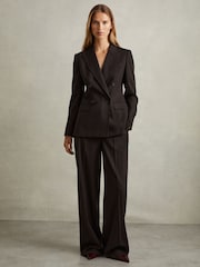 Reiss Chocolate Evelyn Wool Blend Double Breasted Suit Blazer - Image 4 of 7