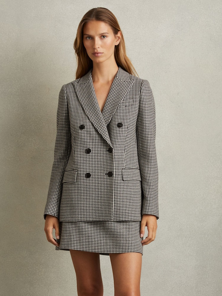 Reiss Black/White Drew Wool Dogtooth Double Breasted Blazer - Image 1 of 6