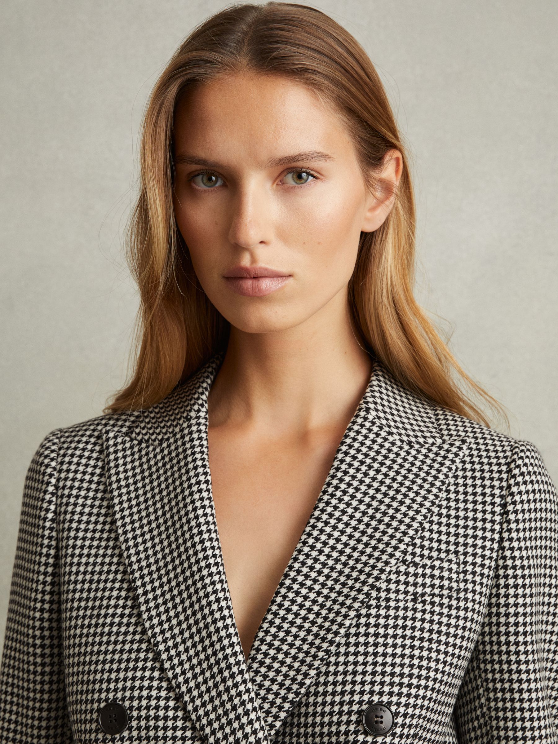 Buy Reiss Black/White Drew Wool Dogtooth Double Breasted