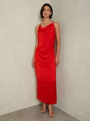 Reiss Orange Lilah Satin Cowl Neck Maxi Dress - Image 3 of 6