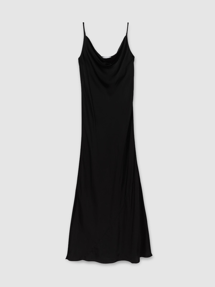 Reiss Black Isabel Satin Cowl Neck Midi Dress - Image 2 of 5